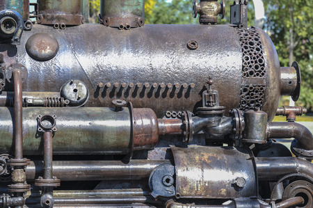 Old train models assembled with scrap iron and steel devices