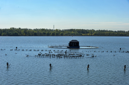 Tangshan City - March 30, 2018: Sculpture and Architecture of Tangshan Nanhu Park, Tangshan City, Hebei Province, China.のeditorial素材