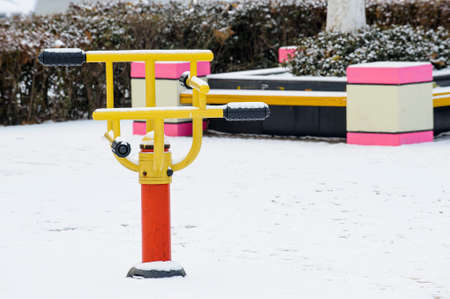 Beautiful city park, street snowの写真素材