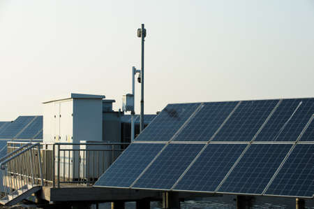 Solar panels, photovoltaic power transmission. Alternative power sources, sustainable resource conceptの写真素材