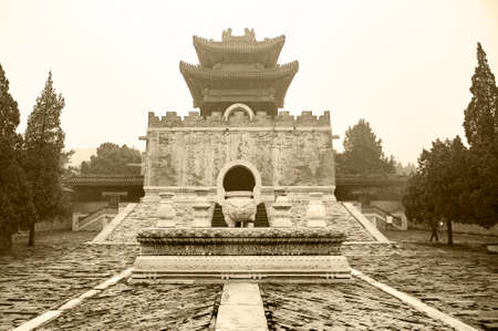 Ancient architectural complex of the eastern Mausoleum of the Qing Dynasty Emperor's mausoleum in Zunhua City, Hebei Province, China, monochrome retro colorのeditorial素材