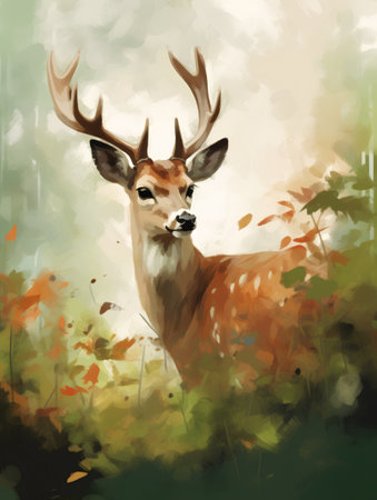 Beautiful portrait of a deer in the forest. Vector illustration.の素材