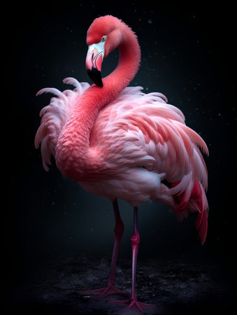 Flamingo on a black background. 3d render. Fantasy.の素材