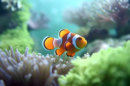 Clown anemonefish (Amphiprion percula) in aquarium.の素材