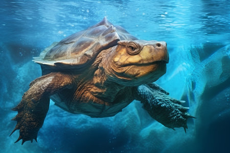 Turtle in the water. Underwater world. 3d renderingの素材