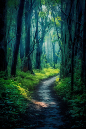 Pathway in the forest. Nature composition.Vintage style.の素材