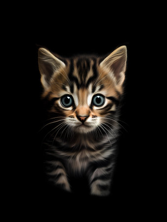 Cute little kitten on black background. Animal portrait. Vector illustration.の素材