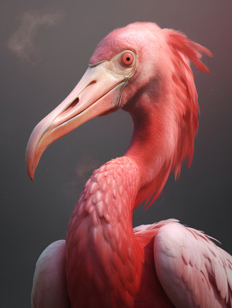 Pink flamingo isolated on black background. 3d render illustration.の素材