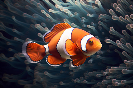 Clown anemonefish (Amphiprion percula) swimming in the seaの素材