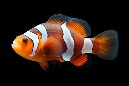 Clown anemonefish, Amphiprion percula, isolated on black backgroundの素材