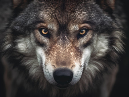 Portrait of a wolf in the forest. Close-up.の素材