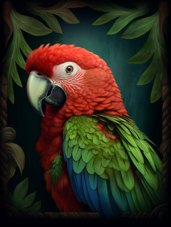 Macaw parrot on the green background. Illustration in grunge style.の素材