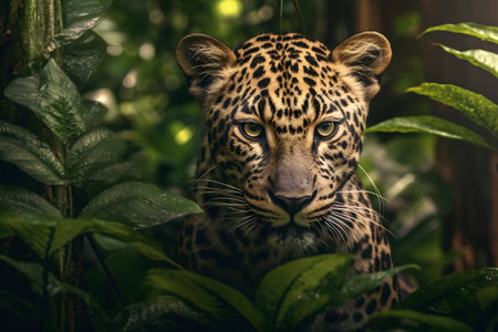 Leopard portrait in jungle. Animal in the forest. Panthera pardusの素材