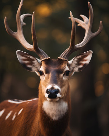 Portrait of a male deer with antlers in the forest.の素材