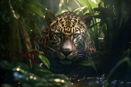 Jaguar in the rain forest. Panthera onca.の素材