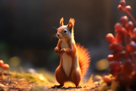 Squirrel in the autumn forest. Red squirrel in the natural environment.の素材
