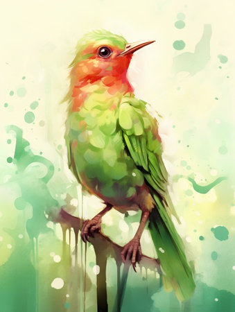 Watercolor painting of a red-headed rose-ringed parakeetの素材