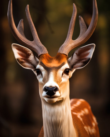 Portrait of a whitetail deer buck with antlers in the forestの素材