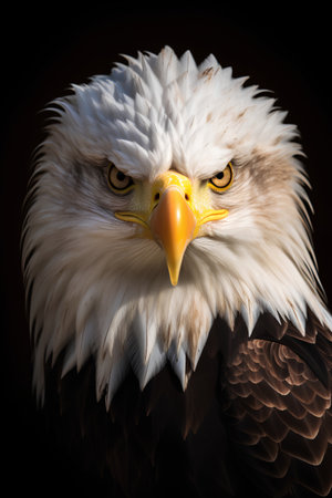 Portrait of a Bald Eagle. Isolated on black background.の素材
