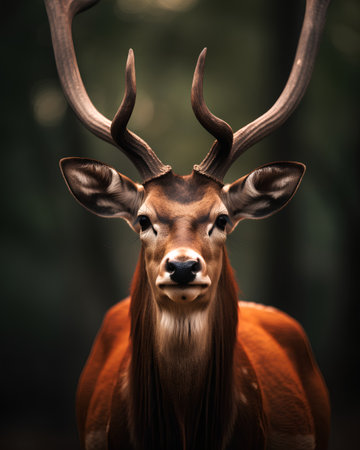Portrait of a male deer with antlers in the forest.の素材