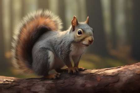 Squirrel in the forest. 3D render. Toned.の素材