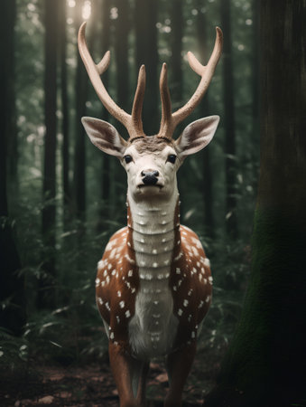 Beautiful deer in a forest. Filtered image processed vintage effect.の素材