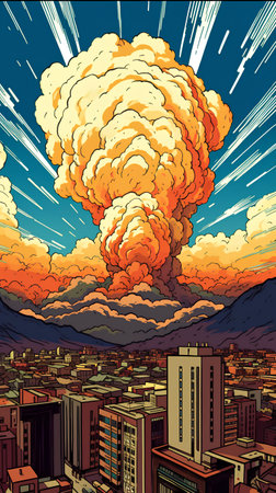 Vector illustration of the explosion on the background of the city. The concept of disaster and disaster.の素材