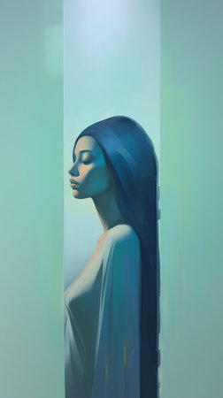 Beautiful girl with blue hair. 3D rendering. 3d illustration.の素材