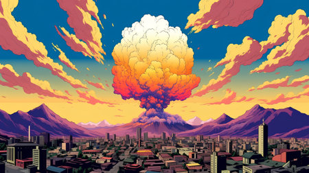 Volcanic eruption in the city. Vector illustration for your designの素材