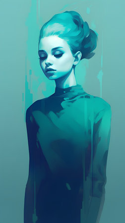 Fashion portrait of a beautiful woman with blue hair. Vector illustration.の素材