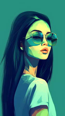 Fashion portrait of beautiful young woman in sunglasses. Vector illustration.の素材