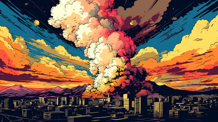 Vector illustration of an explosion in the city. The concept of disasterの素材