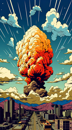 Atomic explosion in the city. Vector illustration of a cartoon style.の素材