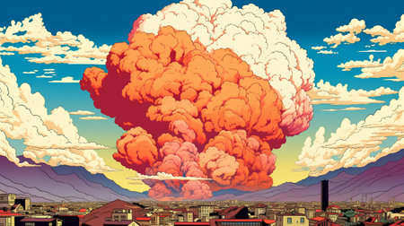 Big explosion in the city. Vector illustration of a natural disaster.の素材