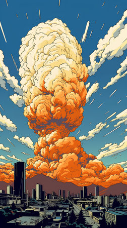 Atomic explosion in the city. Vector illustration in flat style.の素材