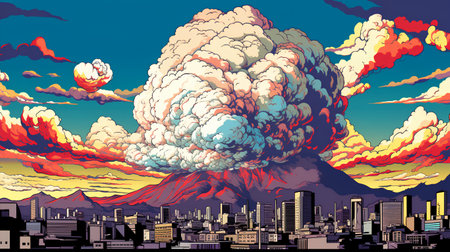 Big explosion in the city. Vector illustration of a big cloud.の素材