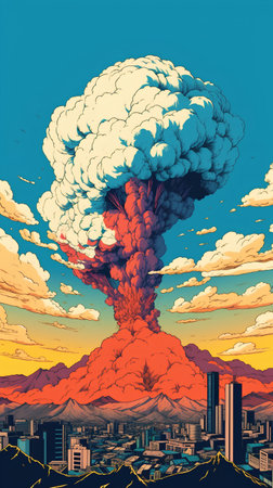 Big explosion in the city. Vector illustration of a big explosion.の素材