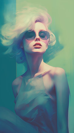 Fashion portrait of beautiful young woman with blond hair and sunglasses.の素材