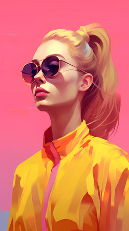 Fashion portrait of a beautiful young woman in sunglasses. Vector illustration.の素材