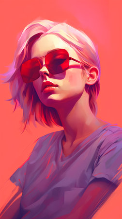 Fashion portrait of a beautiful girl with pink hair in sunglasses.の素材