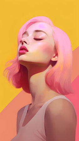 Portrait of a beautiful girl with pink hair. Vector illustration.の素材