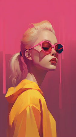 Fashion portrait of a beautiful blonde woman in sunglasses. Retro style.の素材