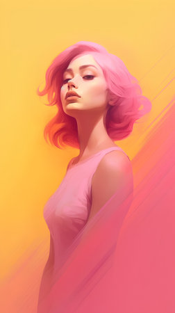 Fashion portrait of beautiful young woman with pink hair. 3d renderingの素材