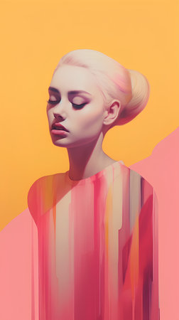Fashion art portrait of beautiful woman with pink hair and red lipsの素材