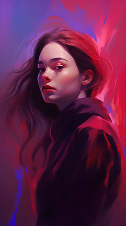 Fashion portrait of a beautiful girl with red lips and dark hair.の素材