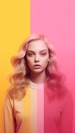 Portrait of a beautiful young woman with blond curly hair. Fashion shot.の素材
