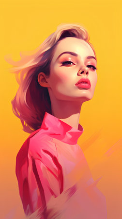 Beautiful girl with blond hair and red lips. 3d renderingの素材