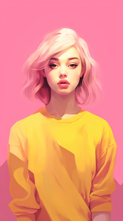 Fashion portrait of a beautiful young woman with pink hair. Vector illustration.の素材