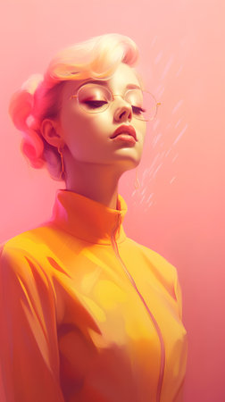Fashion portrait of beautiful young woman with pink hair and sunglasses.の素材