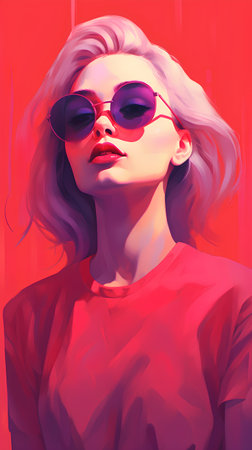 Fashion portrait of beautiful young woman in sunglasses. Vector illustration.の素材